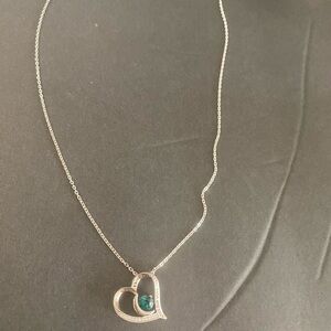 925 Sterling Silver Heart Necklace w/Green Stone Love You to the Moon and Back